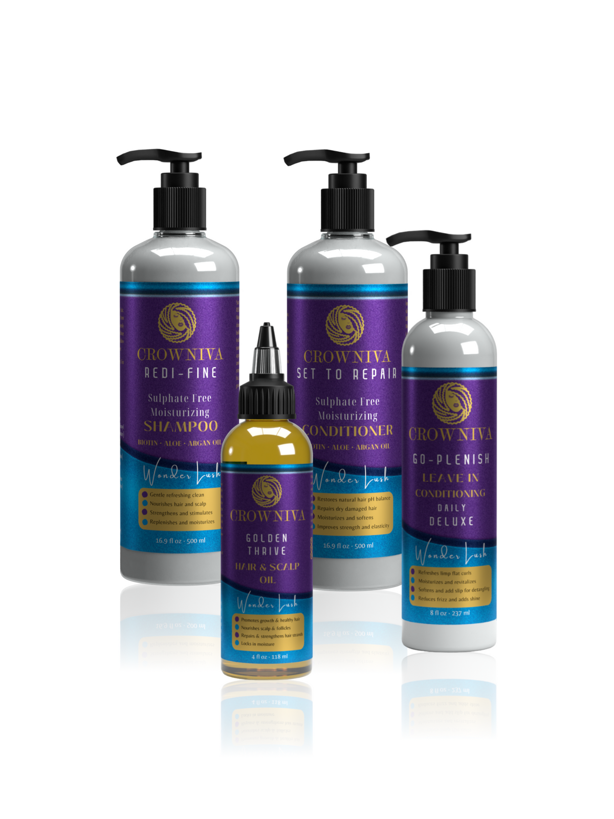 Bundle includes shampoo, conditioner, leave in, and hair and scalp oil for nourished healthy hair.